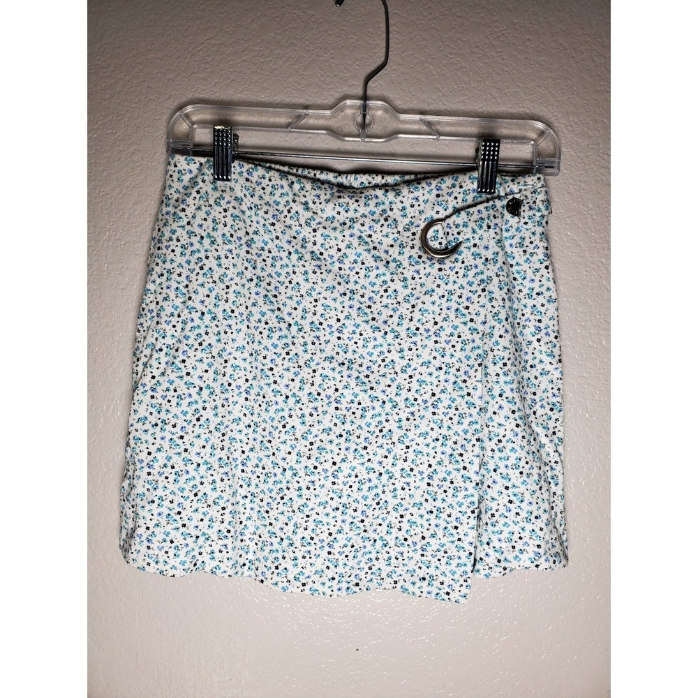 Justice Girls Size 14 Blue Floral Skort Built-In Shorts Wrap Style Stretch Skirt